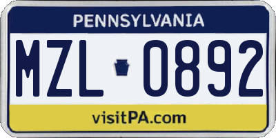 PA license plate MZL0892