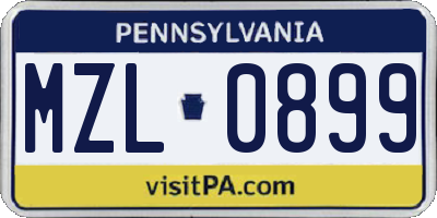 PA license plate MZL0899