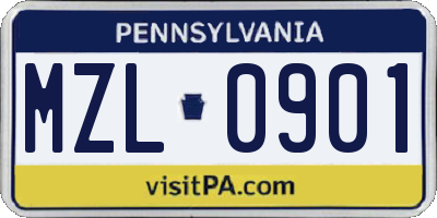 PA license plate MZL0901