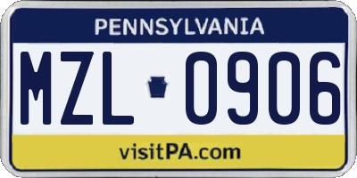 PA license plate MZL0906