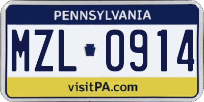 PA license plate MZL0914