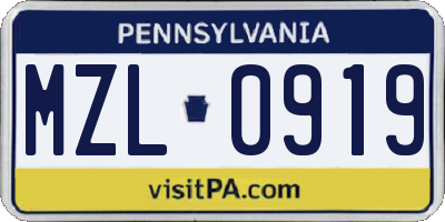 PA license plate MZL0919