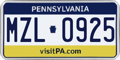 PA license plate MZL0925
