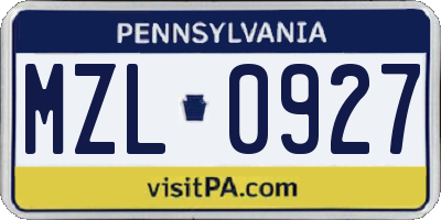PA license plate MZL0927