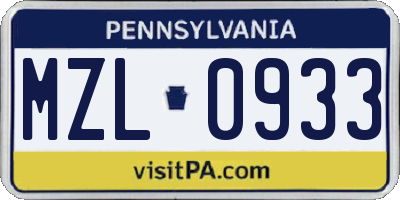 PA license plate MZL0933