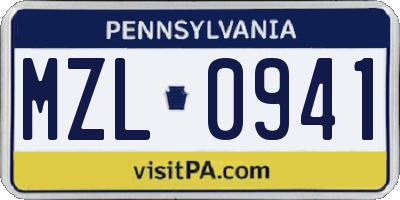 PA license plate MZL0941
