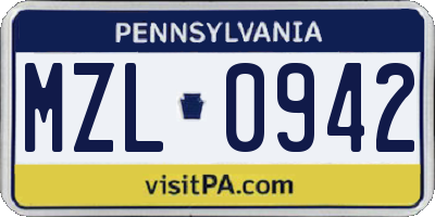 PA license plate MZL0942