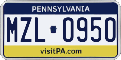 PA license plate MZL0950
