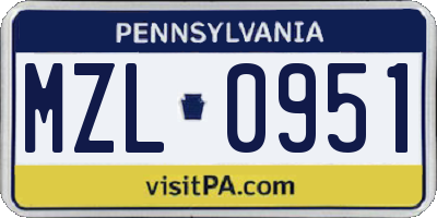 PA license plate MZL0951