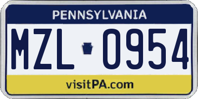 PA license plate MZL0954