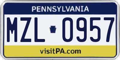PA license plate MZL0957