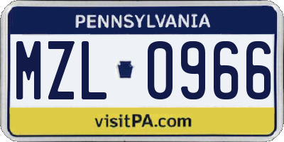 PA license plate MZL0966