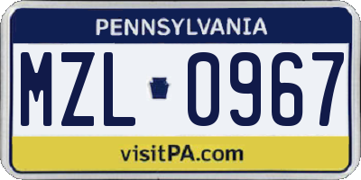 PA license plate MZL0967