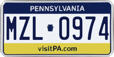 PA license plate MZL0974