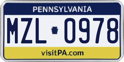 PA license plate MZL0978