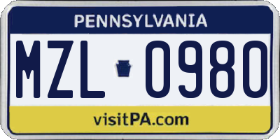 PA license plate MZL0980