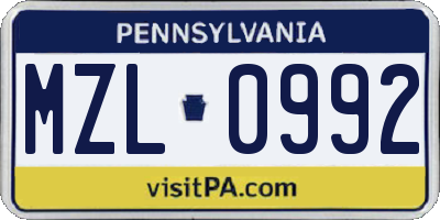 PA license plate MZL0992
