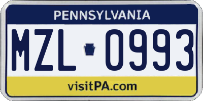 PA license plate MZL0993