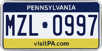 PA license plate MZL0997