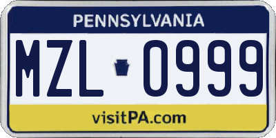 PA license plate MZL0999