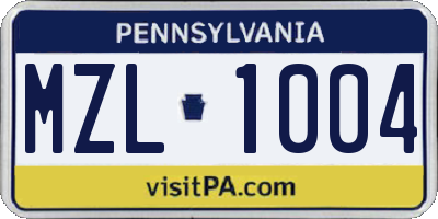 PA license plate MZL1004