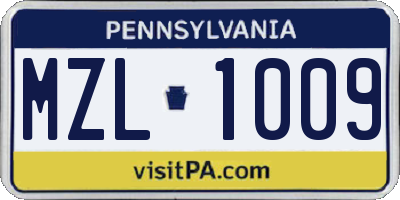 PA license plate MZL1009