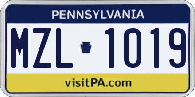 PA license plate MZL1019