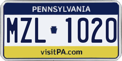 PA license plate MZL1020