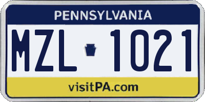 PA license plate MZL1021
