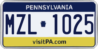 PA license plate MZL1025