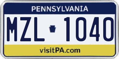 PA license plate MZL1040