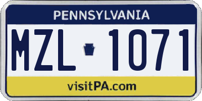 PA license plate MZL1071