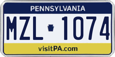 PA license plate MZL1074