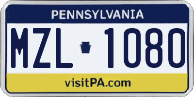 PA license plate MZL1080
