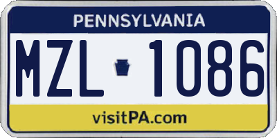 PA license plate MZL1086