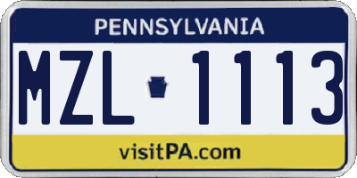 PA license plate MZL1113