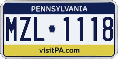 PA license plate MZL1118