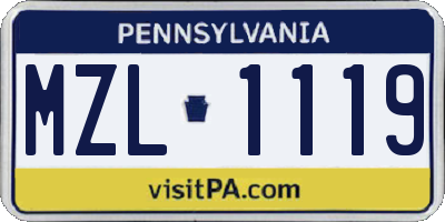 PA license plate MZL1119