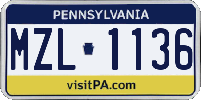 PA license plate MZL1136