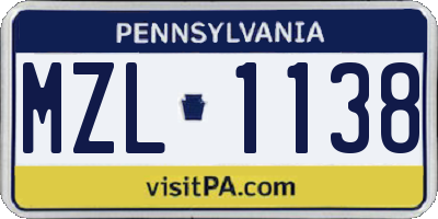PA license plate MZL1138