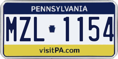 PA license plate MZL1154
