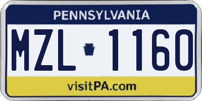 PA license plate MZL1160