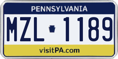 PA license plate MZL1189