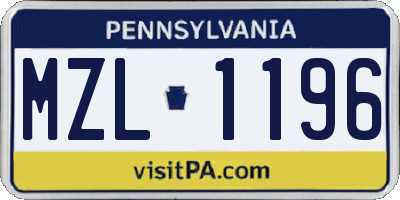 PA license plate MZL1196