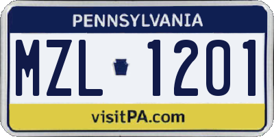 PA license plate MZL1201