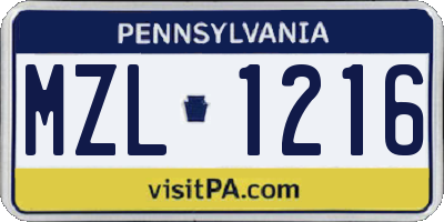 PA license plate MZL1216