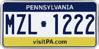PA license plate MZL1222
