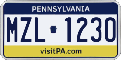 PA license plate MZL1230