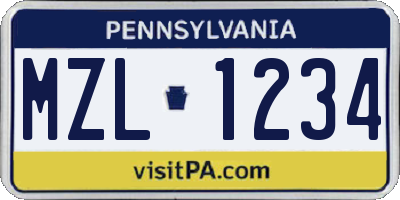 PA license plate MZL1234