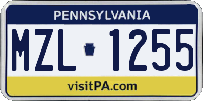 PA license plate MZL1255